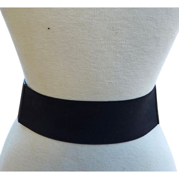 Chico’s Black Leather Leopard Calf Hair Stretch Belt Silver Buckle S main image 7